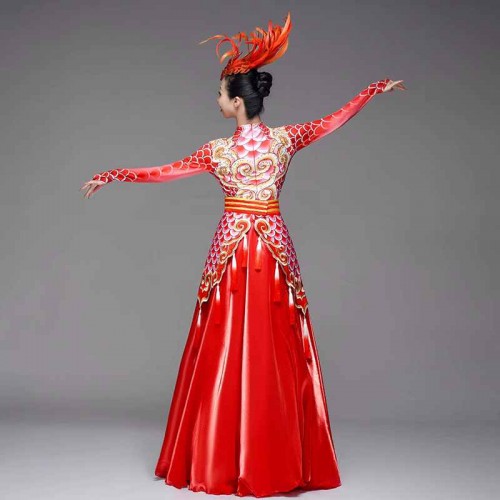 Women Chinese dragon Opening dance costume Female Festival song companion Dragon chant Kyushu modern dance Wear for female